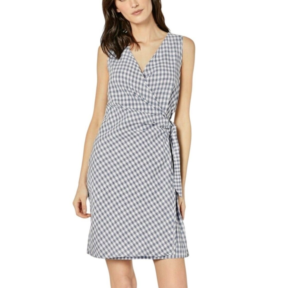 Tribal Femme Women's Gingham Sleeveless Wrap Dress w/Back Zip Size L True Blue